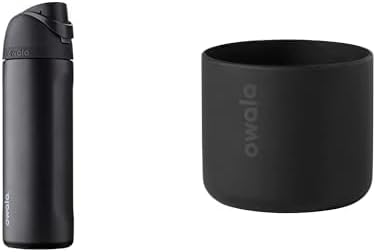 OwalaOwala FreeSip Insulated Stainless Steel Water Bottle, Very Dark & Silicone Water Bottle Boot, Anti-Slip Protective Sleeve Cover, BlackOwala