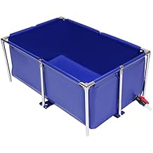 Canvas Fish Pond, Fish Show Water Tank with Stainless Steel Tubes, Foldable Water Storage Pond, Aquarium Ornamental Swimming Pool with Drain Valve,Large Collapsible Durable Plastic Pond with Bracket