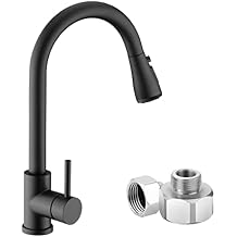 Black Kitchen Faucet with Pull Down Sprayer, VFauosit Industrial Commercial Stainless Steel Single Handle Single Hole RV Laundry Pull Down Kitchen Sink Faucets Matte Black with 1/2 Female adapters