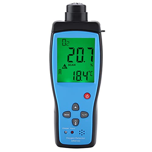 AR8100 Handheld Oxygen Detector, Oxygen O2 Detector Analyzer Rechargeable O2 Meter with LCD Backlit Display Portable Oxygen Purity Detector Inspector for Outdoor, Home, Industry