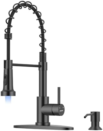WEWE Kitchen Faucets with LED Light, Kitchen Faucet with Pull Down Sprayer Commercial Stainless Steel Single Handle with Built in Soap Dispenser for Kitchen Sink WEWE