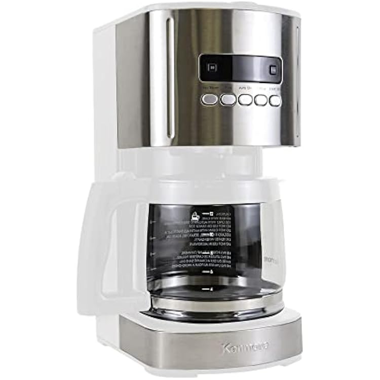 Kenmore drip Coffee Maker - 12 Cup programmable cafe machine with glass pot, regular & bold brew, auto shut off large water reservoir, reusable filter, kitchen appliances for cafeteria barista, White