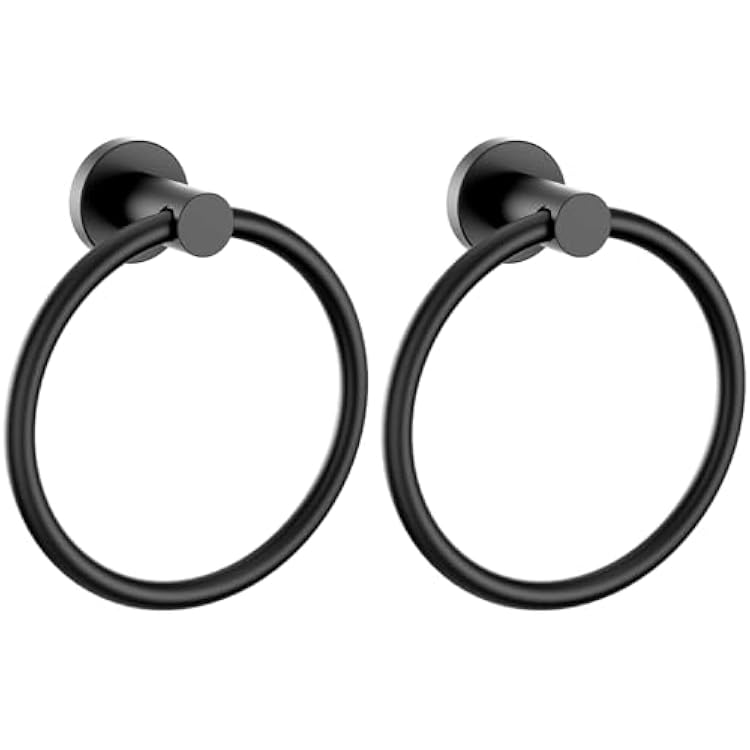 FORIOUS Towel Ring, SUS304 Stainless Steel Modern Hand Towel Holder Rack Hanger Round for Bathroom Wall Mounted, Ideal for Bath, Kitchen, RV 2 Pack, Matte Black