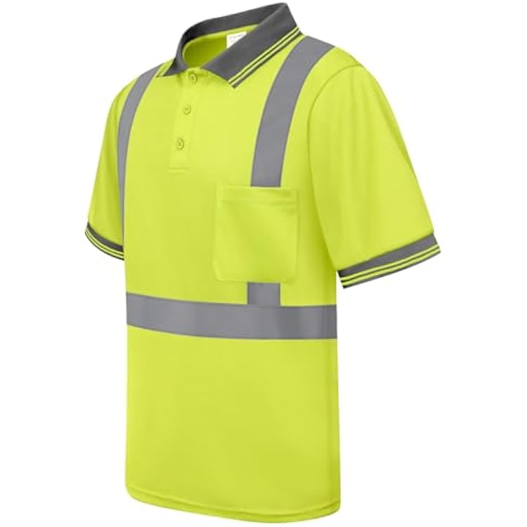 Safety Polo Shirts for Men Class 3 High Visibility Shirts with Black Bottom, Hi Vis Reflective Shirts for Men Women, Durable Short Sleeve Construction Work Shirts, Breathable, UPL-Yellow S
