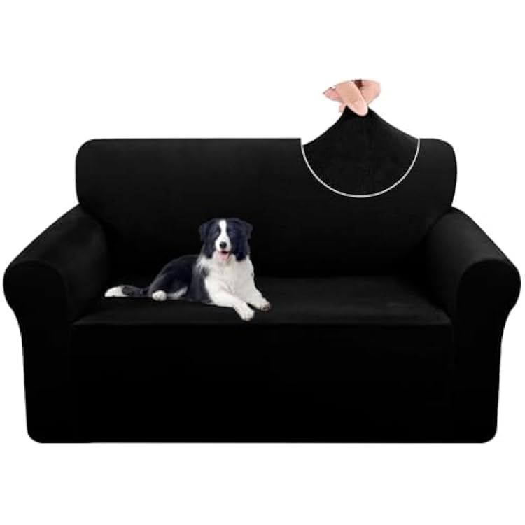 U-NICE HOME Velvet Loveseat Sofa Covers Stretch Couch Cover Furniture Protector Sofa Slipcover for Dogs Medium, Black