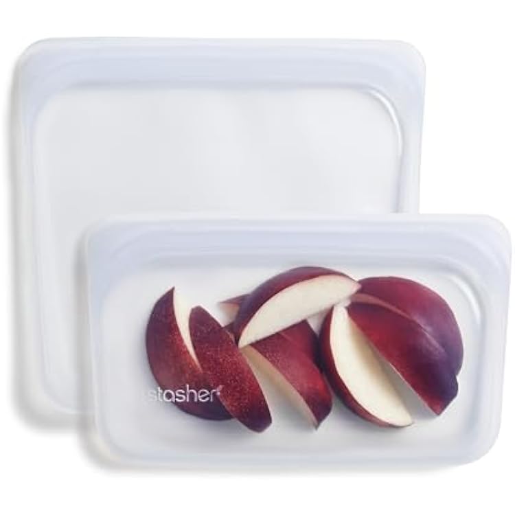 Stasher Silicone Reusable Food Storage Bags, 2-Pack, Reusable Freezer Bags, Microwave, Dishwasher, Oven Safe, Sous Vide, Premium Lunch Containers, Eco Friendly, Food-safe Silicone Snack Bag, Clear