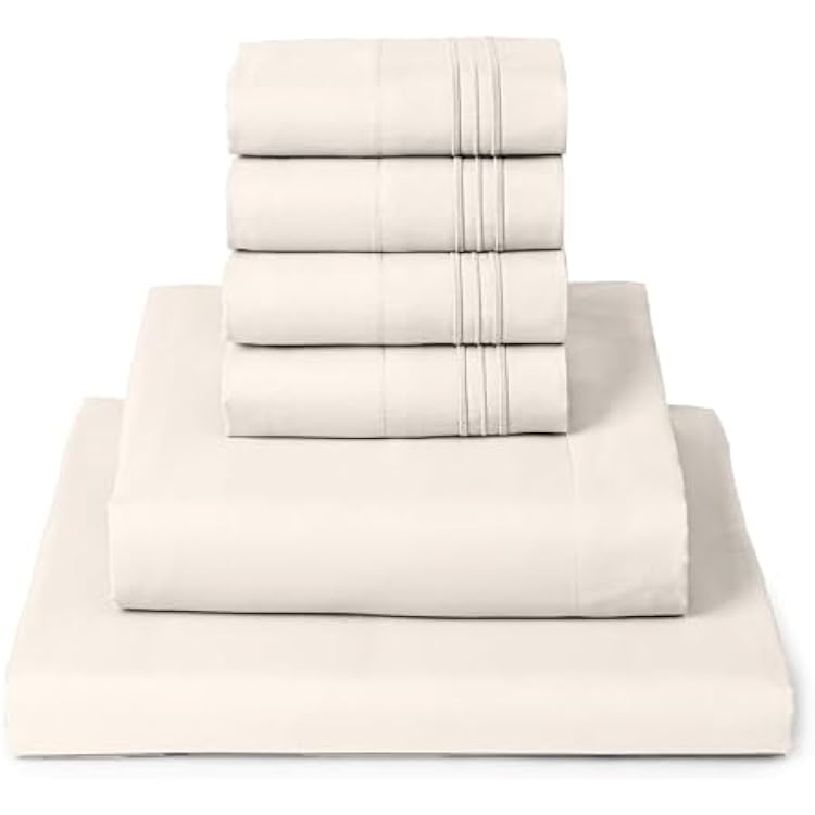 Mellanni King Sheet Set - 6-Piece Iconic Collection Bedding, Including 4 Pillowcases, 16-Inch Deep Pocket, Easy Care, Extra Soft, Cooling Sheets, Brushed Microfiber - Golden Ivory