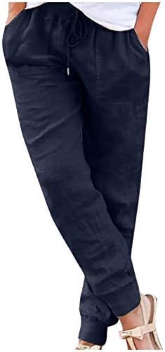 Women's Drawstring Elastic Knitted Waist Belted Pocketed Cuffed Pants Womens Fitted