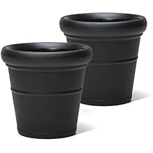 Step2 Claremont Tall Round Planter, Large Planters for Outdoor Plants, Gardening and Flower Pot for Patio or Porch, Efficient Drainage, Durable Plastic, Onyx Black, 2-Pack