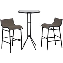 Outsunny 3 Piece Bar Height Outdoor Bistro Set for 2, Round Patio Pub Table 2 Chairs with Comfortable Design & Strong Build, Tan