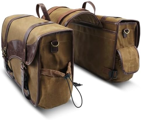 NICECNC Motorcycle Saddle Bags, Vintage Oil Waxed Canvas, Motorcycle Panniers Side Bags Compatible with Harley Honda Suzuki Yamaha Adventure Street Glide