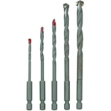 Masonry Drill Bits, Quick Change, 5 pc. [5/32", 3/16", 1/4", 5/16" & 3/8" Hex Shank/Carbide Tips]