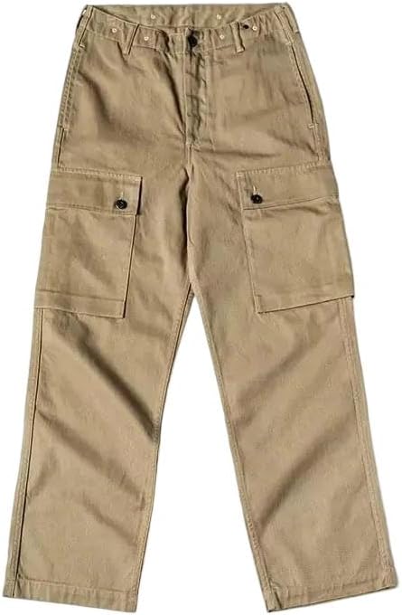 Men's Rugged Utility Cargo Trousers Relaxed Fit Herringbone Twill Casual Pants