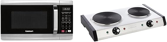 Cuisinart CMW-70 Stainless Steel Microwave Oven, Silver & Cast-Iron Double Burner, 11.5"(L) x 19.5"(W) x 2.5"(H), Silver