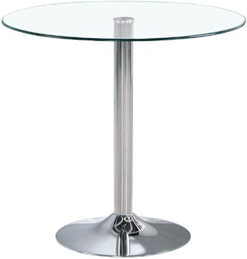Modern Round Bar Table, Pub Breakfast Bistro Table with Tempered Glass Top and Chrome Stand