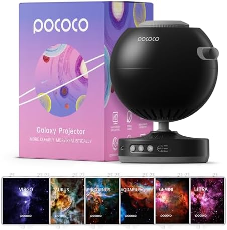 POCOCO Galaxy Star Projector + Realistic Constellation-1 Series Discs | 8 Discs Total, Rechargeable, 1W Soft Light, 2 Megapixel Lens, 5K Discs, Realistic Galaxy