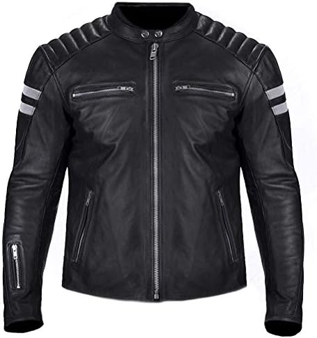 Mens Slimfit Vintage Cafe Racer Motorcycle Lambskin Black Leather Jacket - Premium Quality