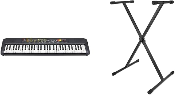 Yamaha PSR-F52 Digital Keyboard,Compact digital keyboard, black, 920 mm × 266 mm × 73 mm & TIGER KYS77-BK X-Frame Keyboard Stand- Black