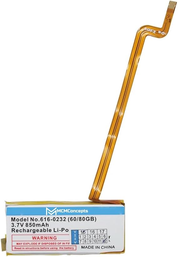 MCMConcepts Replacement Battery 850mAh Thick for Apple iPod Classic/Video 5th 5.5 60GB 80GB