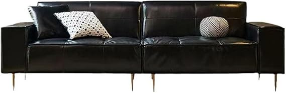 American Vintage Leather Sofa Small Living Room Classic Black Oil Wax Tofu Block Sofa(280 * 93 * 82CM)