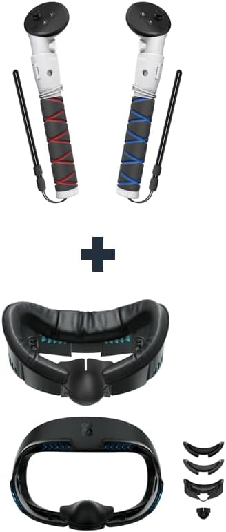 AMVR Handle Attachments Compatible with Meta/Oculus Quest 3 Controller Accessories(Not for Charging Dock)&AMVR Face Cover Pad Facial Interface Compatible with Meta Quest 3 Accessories