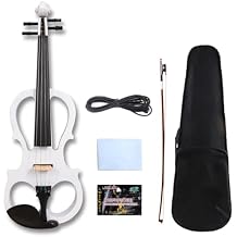 Vetimobato 4 String/5 String Silent Electric Violin 4/4 Full Size Solid Wood Practice Violin with Ebony Fittings AUX Cable Violin Case Bow Beginner Kit for Adults Teens (4 String White)