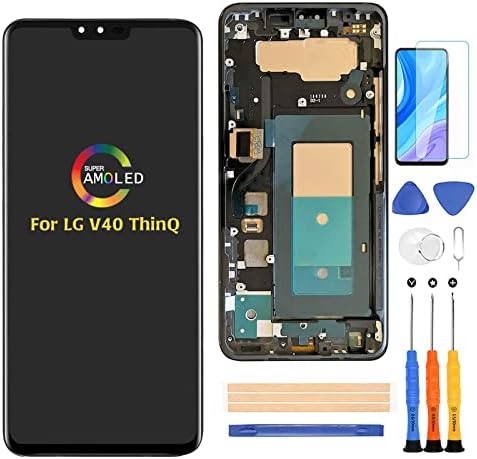 A-MIND for LG V40 ThinQ V405EBM V405QA7 V405TAB V405UA V405UA0 V405UAB with Frame Screen Replacement Touch Screen Digitizer LCD Display Full Assembly Repair Kits,with Screen Protector+Tools