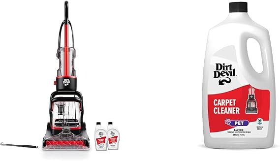 Dirt Devil Full-Size Carpet Cleaner Machine, Perfect for Pets, Carpet Shampooer, Lightweight, FD50300 + 64 oz Pet Carpet Cleaner Solution, Eliminate Pet Odors and Stains, AD31926