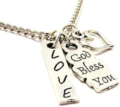 ChubbyChicoCharms God Bless You Love and Hearts 18" Necklace