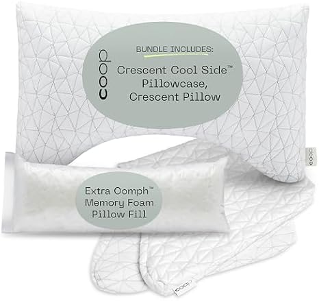 Coop Cool Side Crescent Pillow case + Adjustable Crescent Pillow Queen | Cooling, Customizable Neck & Shoulder Support for Back & Side Sleepers