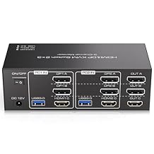 HDMI Displayport KVM Switch 3 Monitors 2 Computers 8K@60Hz 4K@120Hz USB 3.0 DP KVM Switch for 2 PC Share Multi Monitor and 4 USB Devices Included Support Extended & Copy Mode