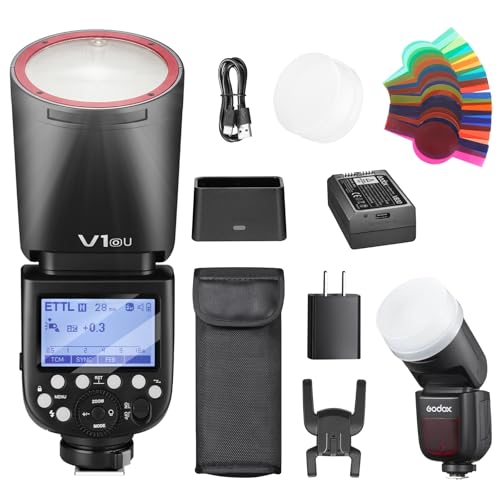 Godox V1O V1 O Round Head Speedlite for Olympus TTL Hot Shoe Flash 2.4G X Wireless HSS 18000s 2980mAh Lithium Battery LED Modeling Lamp Shot speedlight with Tri-Color DiffuserUSA Version