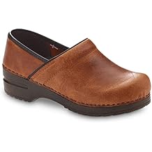 Sanita Errol Professional Clogs for Women - Distressed Leather, Arch Support, Closed-Back, APMA-Approved Slip-On Shoes - Cognac, Women