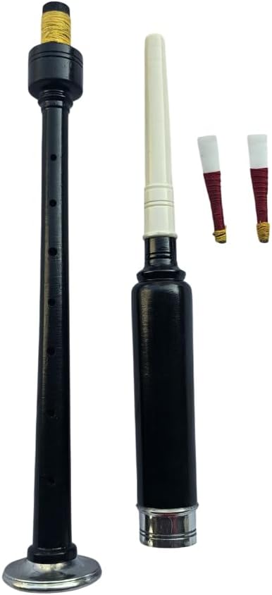Bagpipe Practice Chanter with 2 Reeds - Chanter for Intermediate & Beginners Players (Black Silver, White Tip)