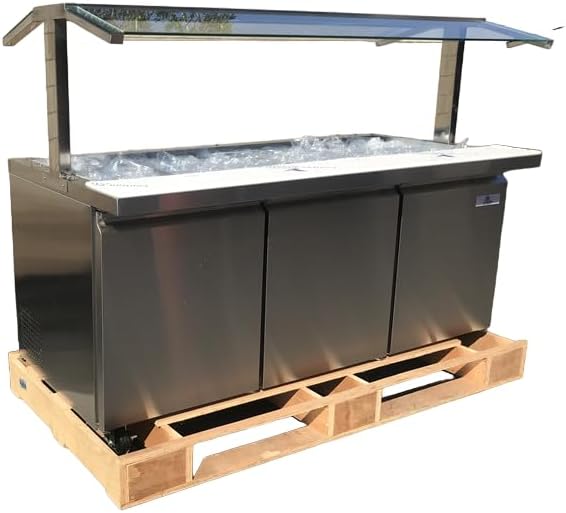 Commercial Salad Buffet Table Refrigerator, ETL Open Glass Cold Table Fridge Cooler, 72" W