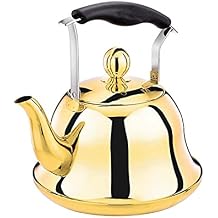 Gold Tea Kettle for Stove Top, Whistling Teapot Stainless Steel with Heat-Resistant Ergonomic Handle (Color : Gold, Size : 5l)