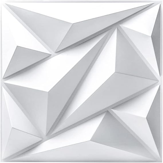 Art3dwallpanel PVC 3D Wall Panels Diamond for Interior Wall Decor, White, 19.75" x 19.75" Wall Decoration PVC Panels, 3D Textured Wall Panels, Pack of 12