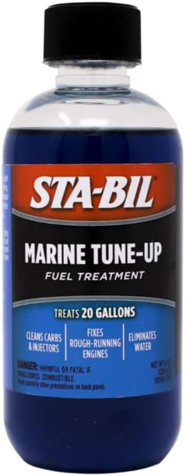 STA-BIL Marine Tune-Up Fuel Treatment Cleans Carburetors and Injectors Fixes Rough Running Engines Eliminates Water Treats up to 20 Gallons 8 oz. (22313), Blue, 8oz | Treats 20 gallons. Cleans fuel systems, removes water, and restores performance.