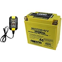 Motobatt MB9U 12V 11 AH 165 CCA AGM Battery + MBRC1 Motobatt 6V/12V1.0 Amp Lead and Lithium Charger Combo Package