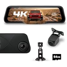 STINGER STR4KEJT 9.66" 4K UHD Rearview DVR Monitor Mirror Camera Front/Rear Dashcam & 2K Backup Cam, OEM Look/Secure Mount, Park Monitor, G-Sensor, Anti-Glare, GPS, 64GB Card (Gladiator JT 2020-2025)