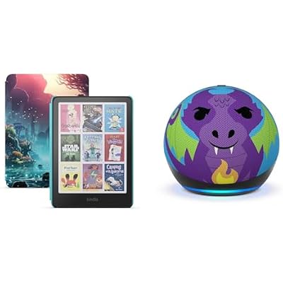 Amazon Kids Entertainment Device Bundle Including Kindle Colorsoft Kids (16GB, Fantasy River) + Echo Dot Kids (Dragon)