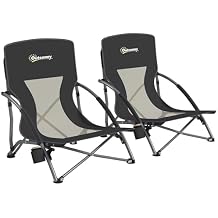 Outsunny Set of 2 Backpack Beach Chair, Folding Beach Chairs with Mesh Back, Carry Bag and Cup Holder, Lightweight and Portable for Outdoor Camping Lawn Sports Picnic, Black