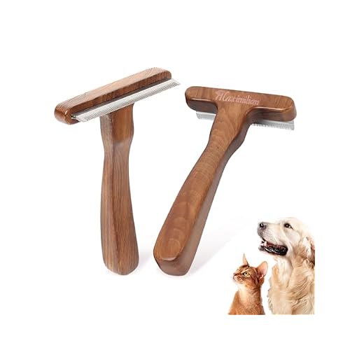 MaximiLian Medium Pet Deshedding Brush with Solid Wood Handle Deshedding Dog Brush for Shedding Undercoat Rake Pet Grooming Tool for Dogs and Cats Remove Loose Hair Mats Knots Tangles