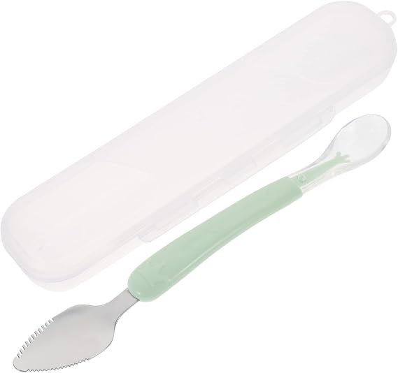 1pcs Double Head Baby Spoon,Silicone Baby Fruit Scraping Mud Spoon Feeding Spoons Training Spoon Set for Infants Baby,Green