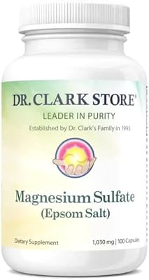 Dr. Clark Magnesium Sulfate USP Epsom Salt: 1030 mg, Magnesium Supplement for Digestive Support and Wellness, 100 Gelatin Capsules