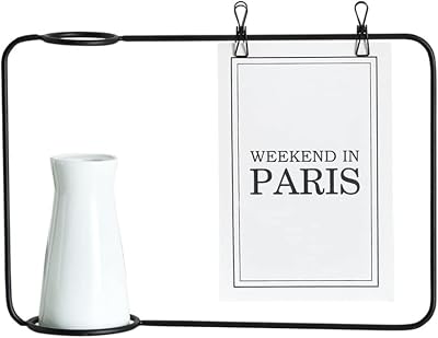 Picture Frame Iron Clip Photo Frame Desk Photo Display Picture Frames with Clips and Vase 9.8  6.9 inch for Desktop Decoration Black