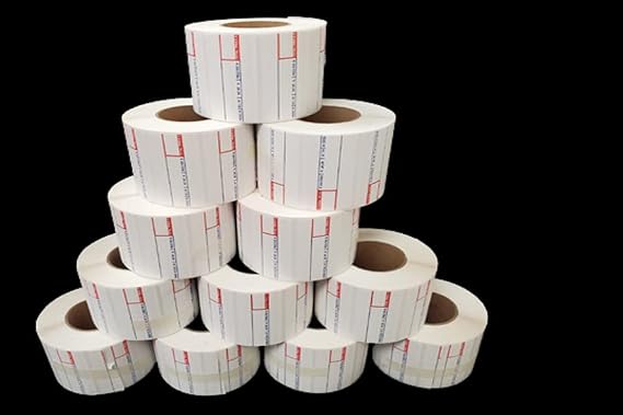 Aquos CAS Scale Labels Roll White Label Roll for CAS Scales | Thermal Printer Stickers | Self Stick Deli Scale Labels for Food & Meat Packaging (12 Rolls, 8000)