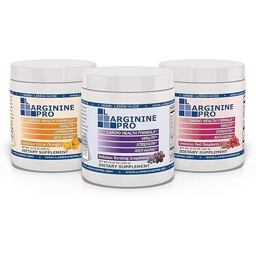 L-ARGININE PRO 3-Pack, Grape Raspberry & Orange Jars | Blood Flow | Pre-Workout Drink | Vitamins C, B6, B12, K & More