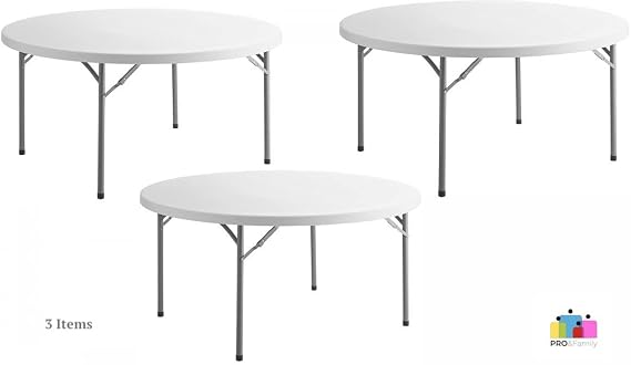 3 Pack! White Granite 60" / 150 Cm / 60 Inch Round Folding Table Easy Folding Table Round Fold Out Table Banquet Folding Table Plastic Round Table Heavy Duty Round Table Round Temporary Table