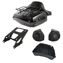 Gloss Black King Tour Luggage Trunk Backrest Light Speakers Mount Rack Fit For 2014-2025 Harley Road King Road Glide Street Glide Electra Glide CVO